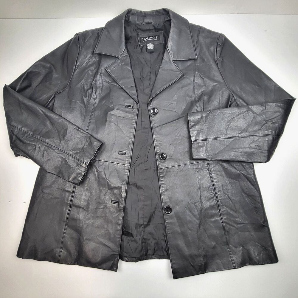 Dialogue Womens 100% Leather Jacket Blazer Button Coat Size XL